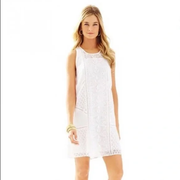 Lilly Pulitzer Ginny Shift Dress White XS Sleeveless Lace Cotton Embroidered - Picture 15 of 15